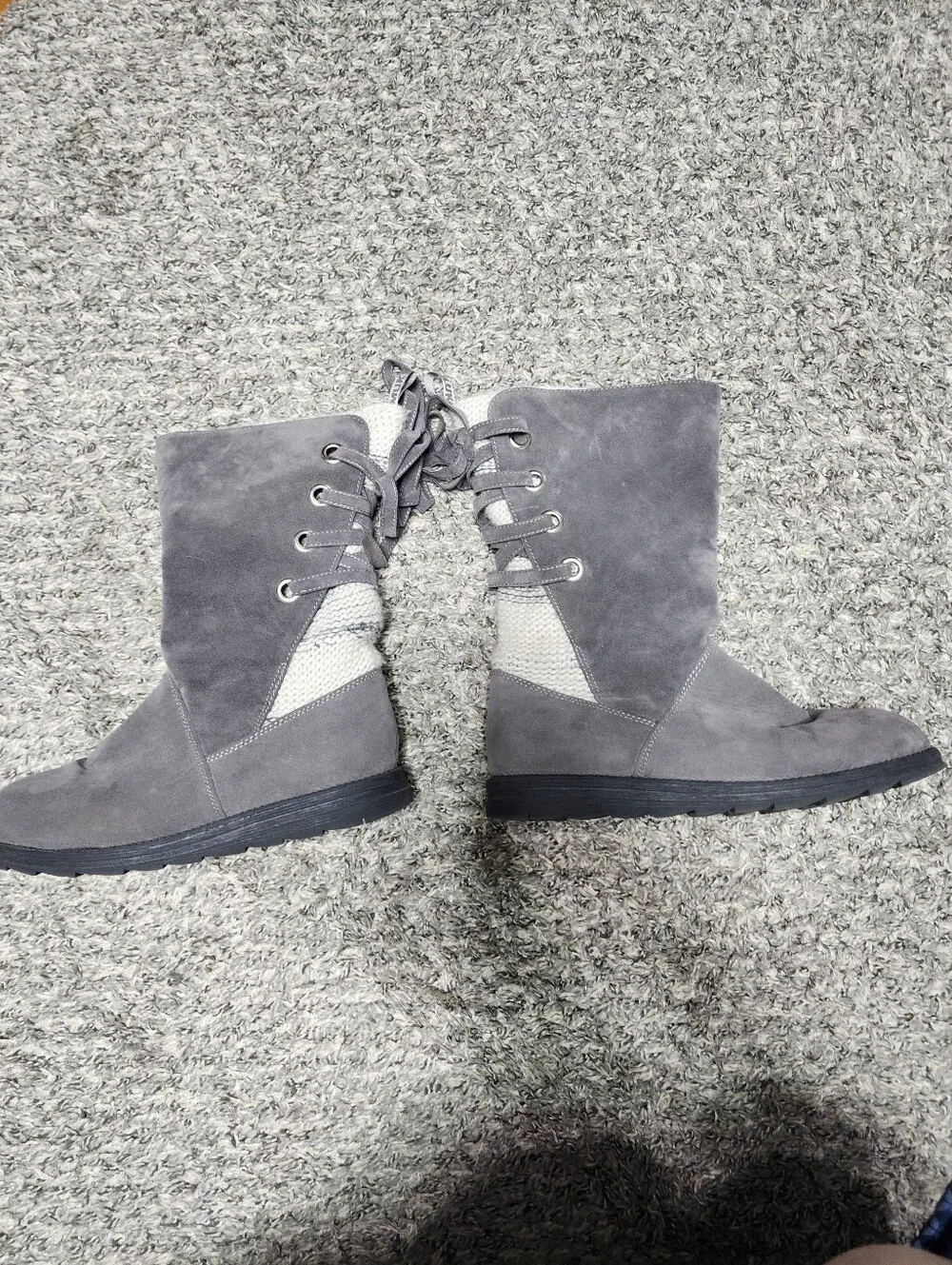 Muk Luks Gray Knit-Trim Lace-Back Winter Boots
